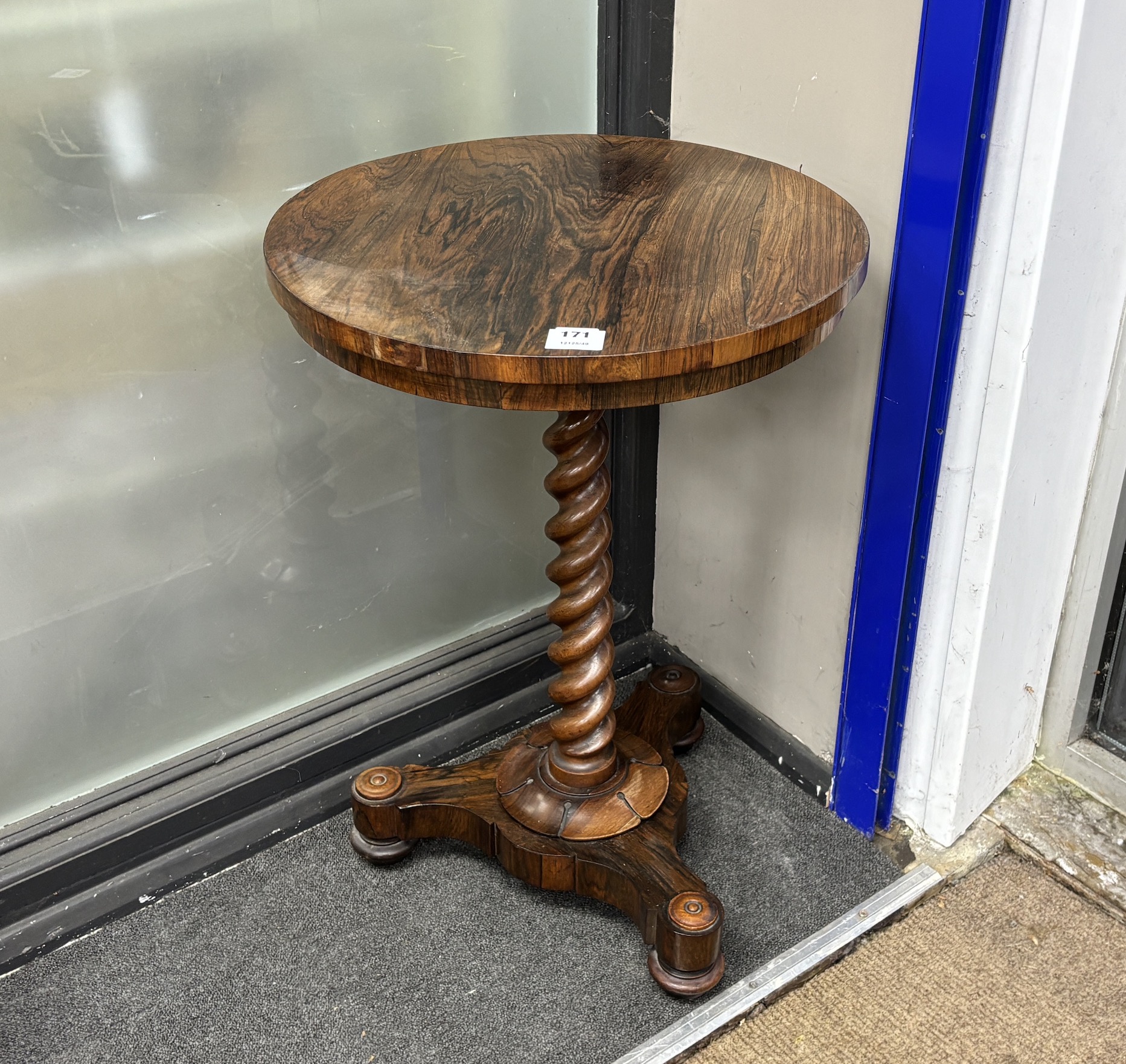 A William IV circular rosewood occasional table with twist stem, diameter 50cm, height 71cm
